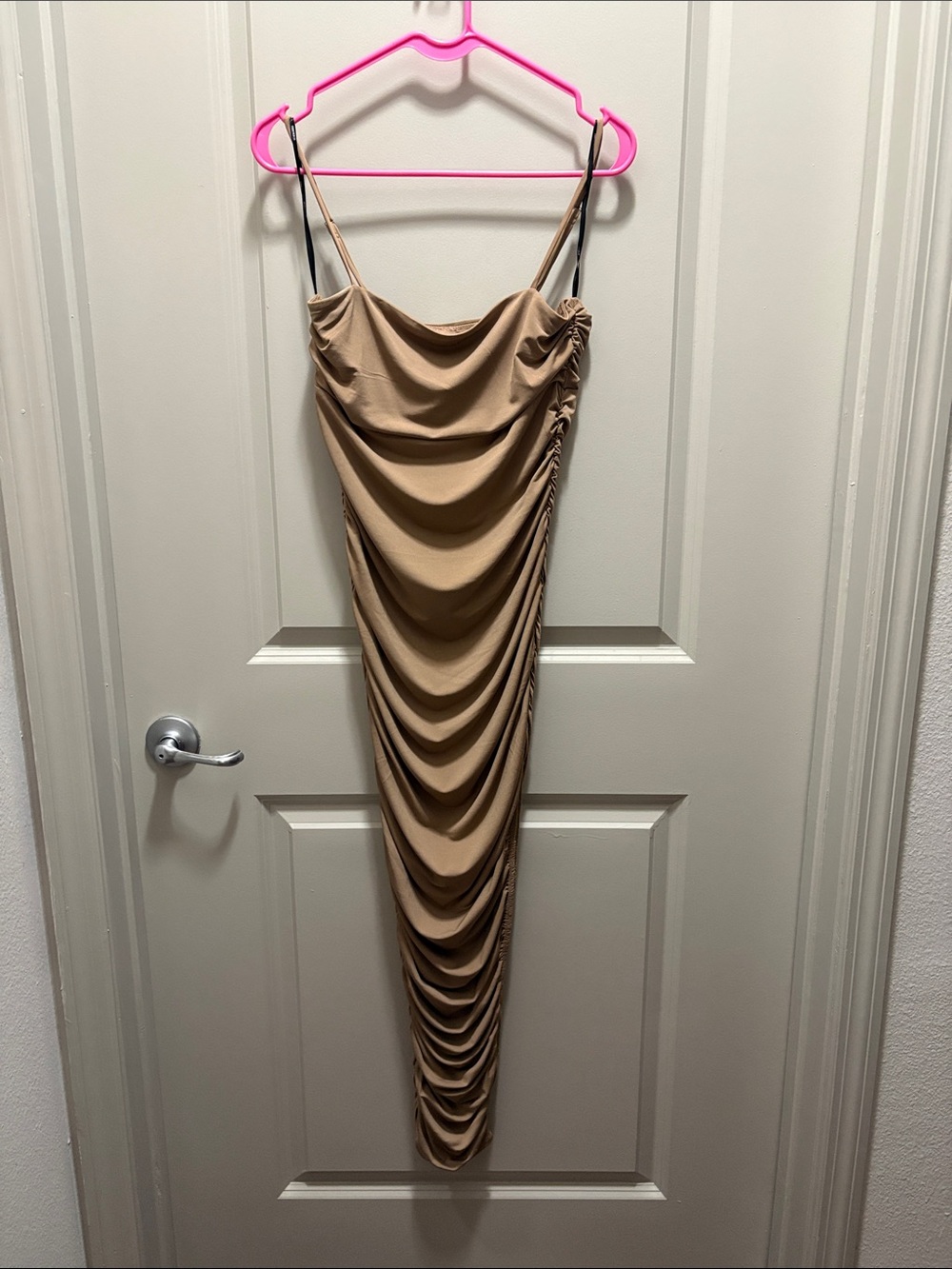 CLOSET CLEAN OUT - Forever 21 Tan Ruched Midi Slip Dress